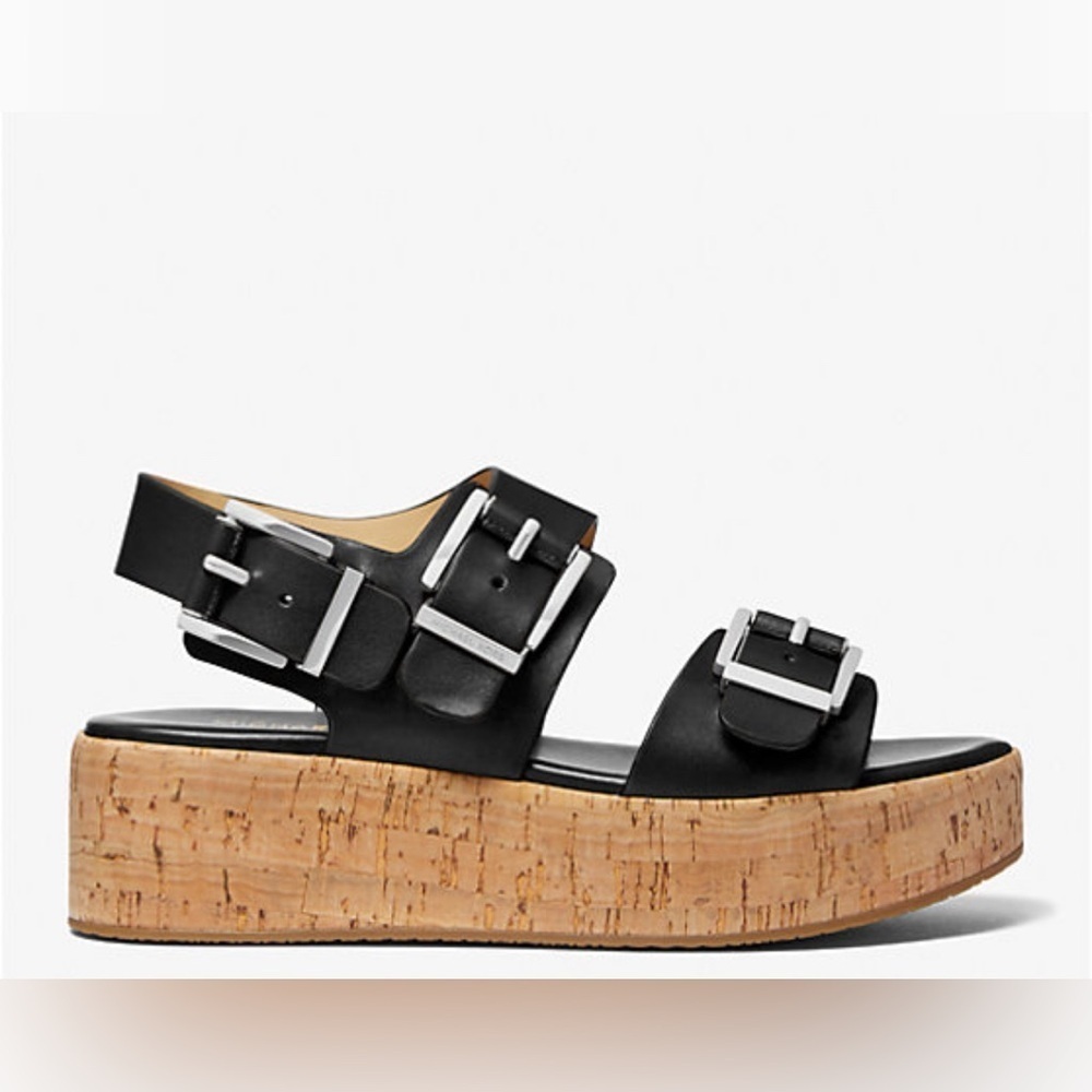 Michael Kors Colby Flatform Sandals Black Leather Size 8.5 – Brand New in Box